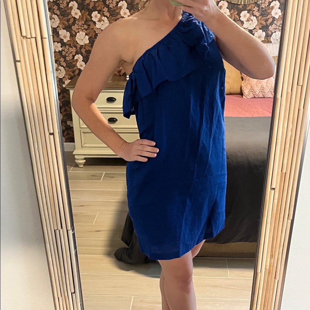 J. Crew One-Shoulder Dress in Deep Blue